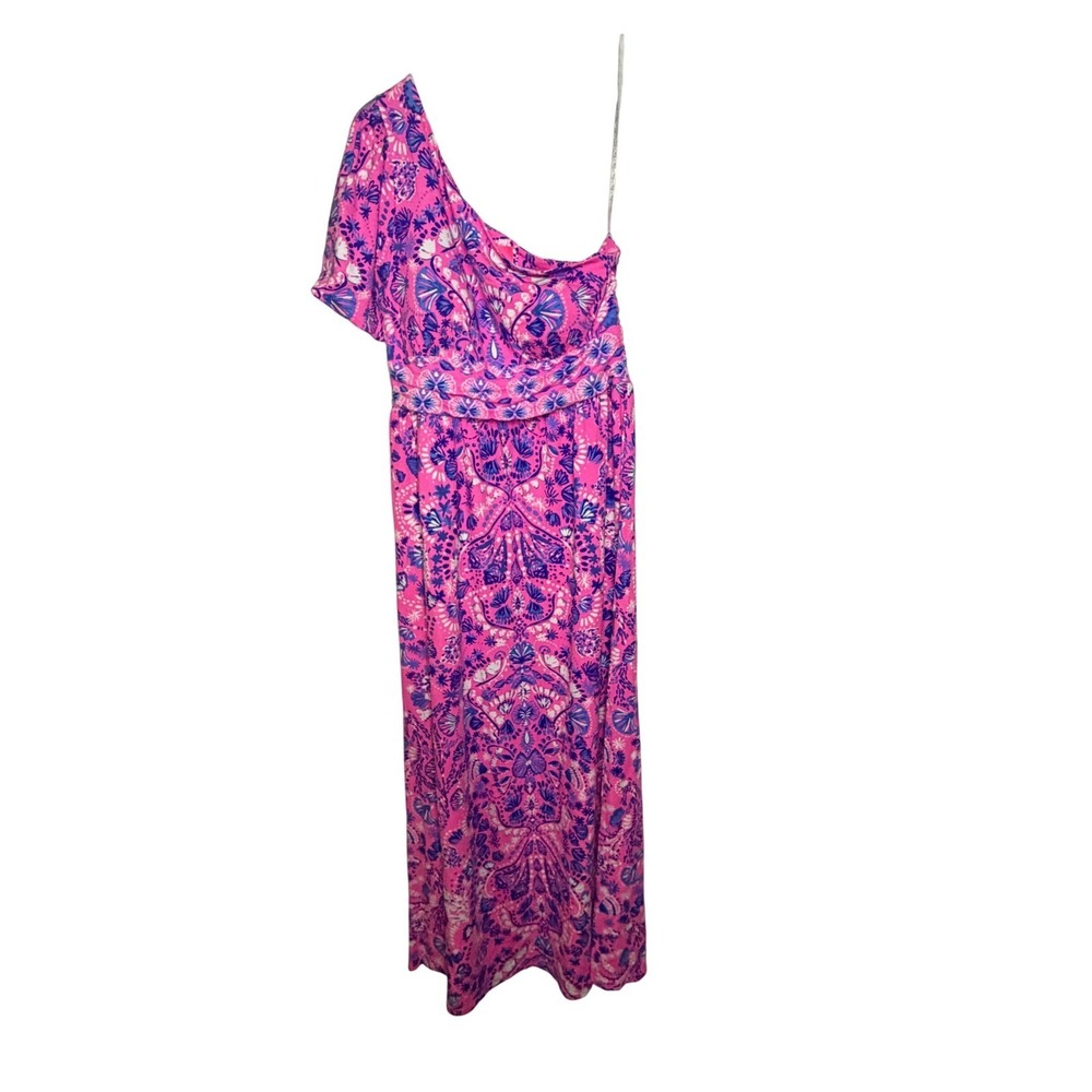 Lilly Pulitzer Solana Pink Blue One Shoulder Maxi Dress Large Resort Wear - Picture 3 of 6